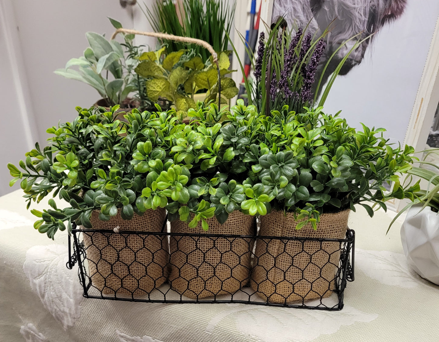 Triple Burlap Floral in a Basket